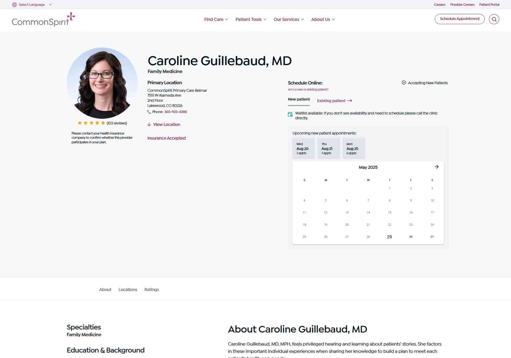 CommonSpirit provider page