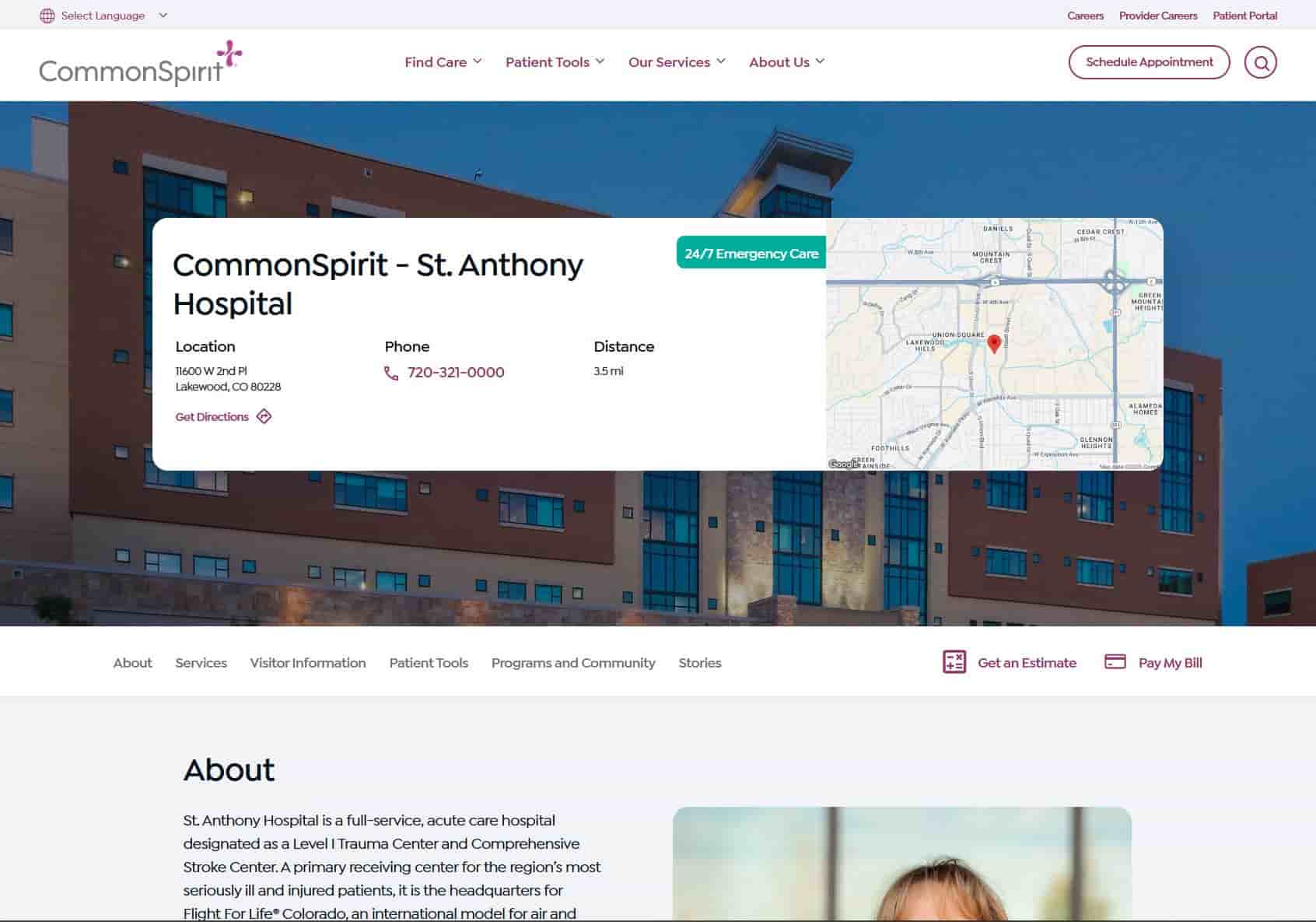 CommonSpirit hospital page