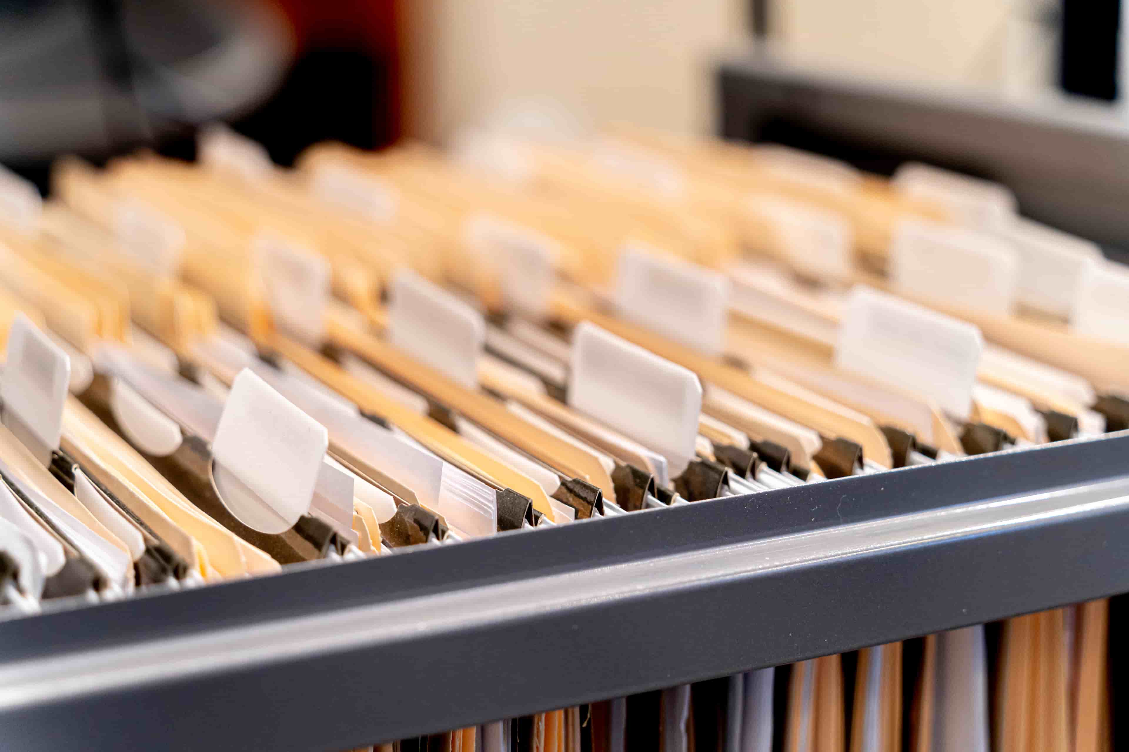 Folders in a filing cabinet